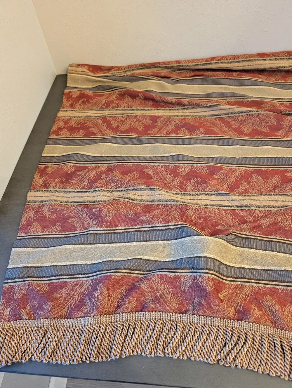 JCPENNEY Window Scarf Valance Striped Tan Rust Red Twisted Tassel Size 215